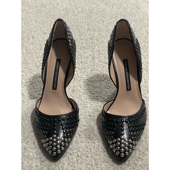 French Connection Womens 8.5 Maggie Point Toe Pumps Studded Leather Shoes Black - Picture 1 of 11